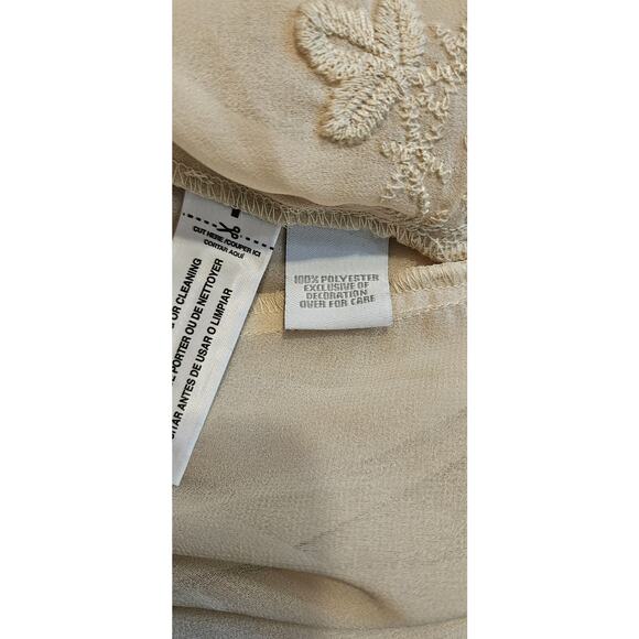 Relativity Womens Blouse LG Tan Embroidered Scallop Cape Sleeves BOHO Peasant - Picture 9 of 9